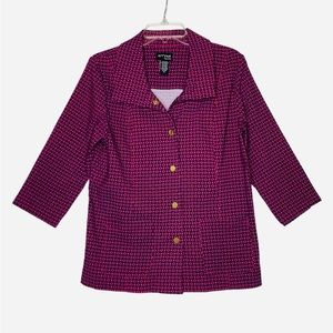 Attyre New York Women’s Pink Purple‎ 3/4 Sleeve Gold Snap Front Blazer    Sz M